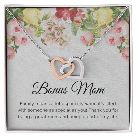 To My Bonus Mom | Thank You For Being A Great Mom - Interlocking Hearts necklace